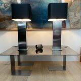 Pair of Building lamps in brushed stainless steel. Roche-bobois. France 1970