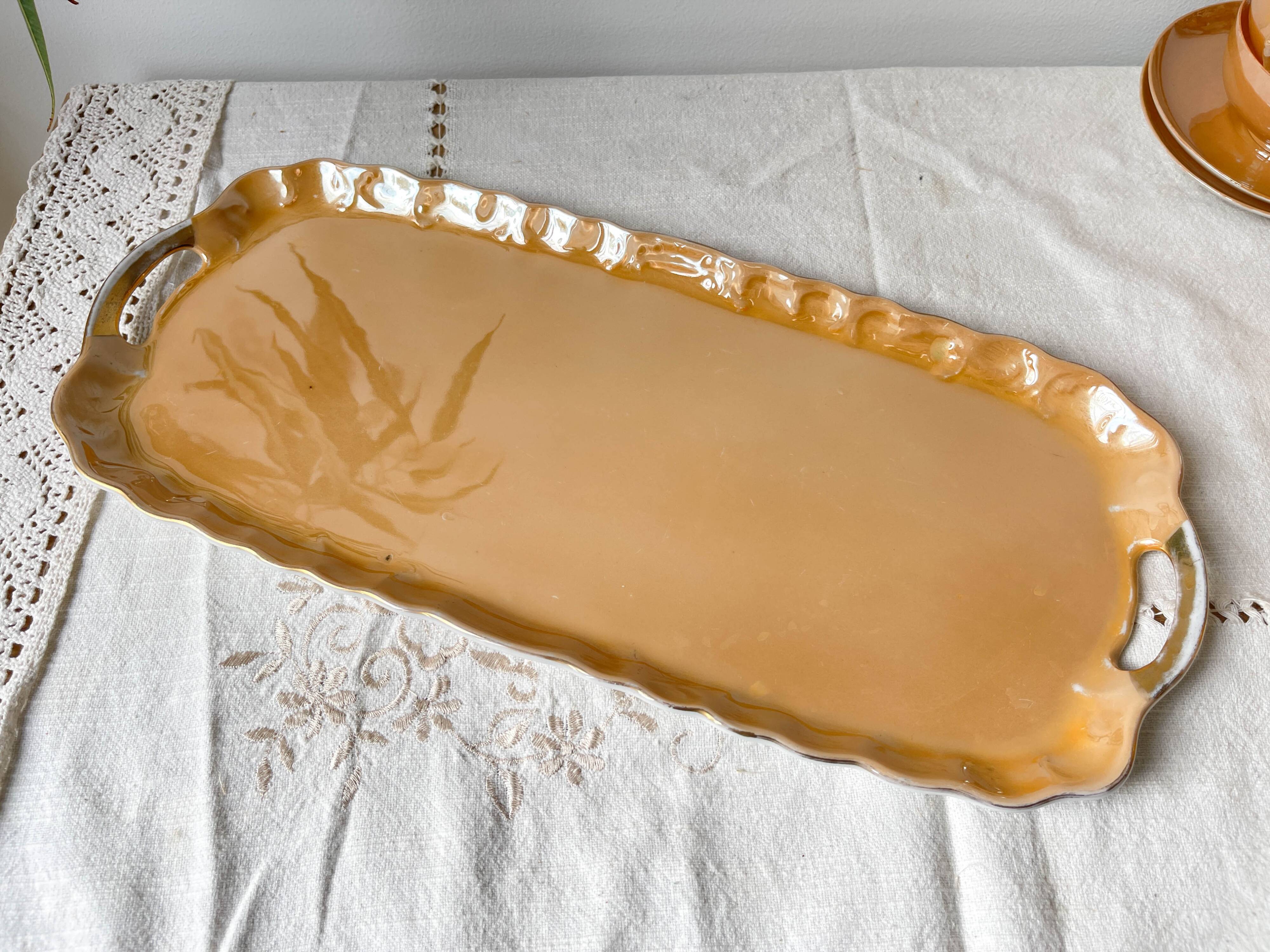 Vintage Czecho-Slovakia Victoria China Iridescent Peach Lustre Tea Set 1950s