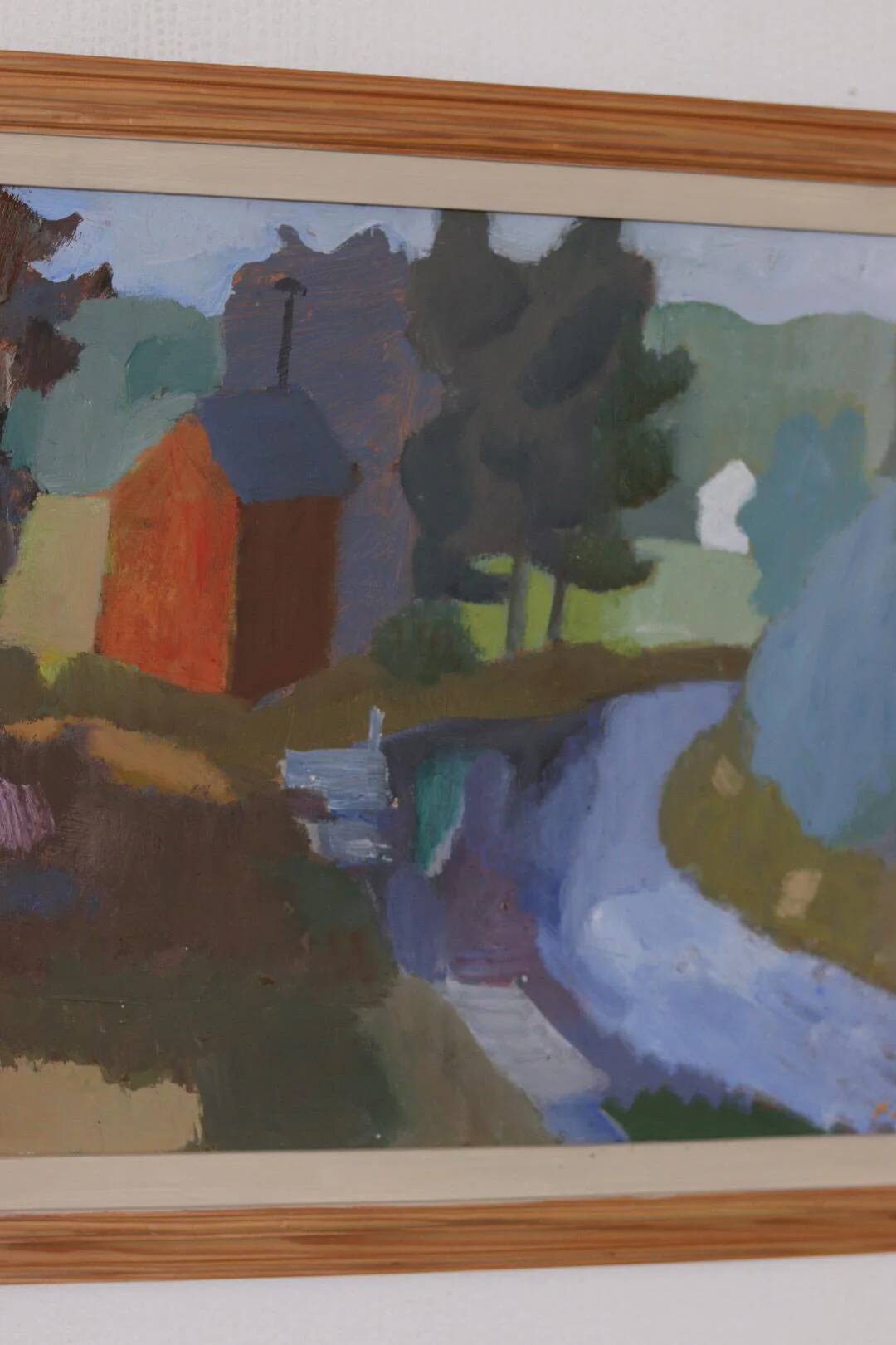 Original Swedish Oil on Panel – “House and Stream” by Pelle Nilsson, Dated