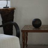 Vintage Indian teak coffee table inlaid with elephant motifs, mid-20th century.