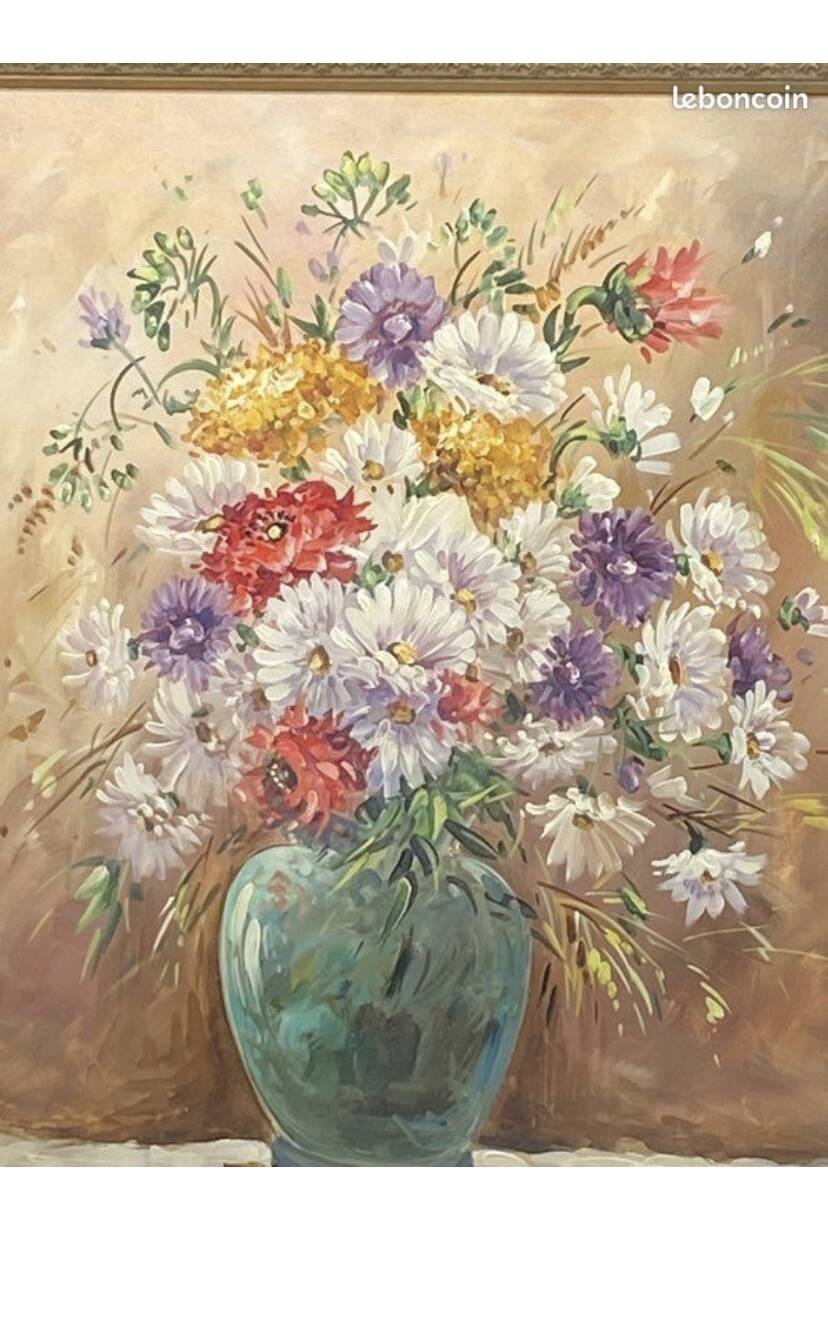 Oil on canvas bouquet of flowers signed Nicole Chalon