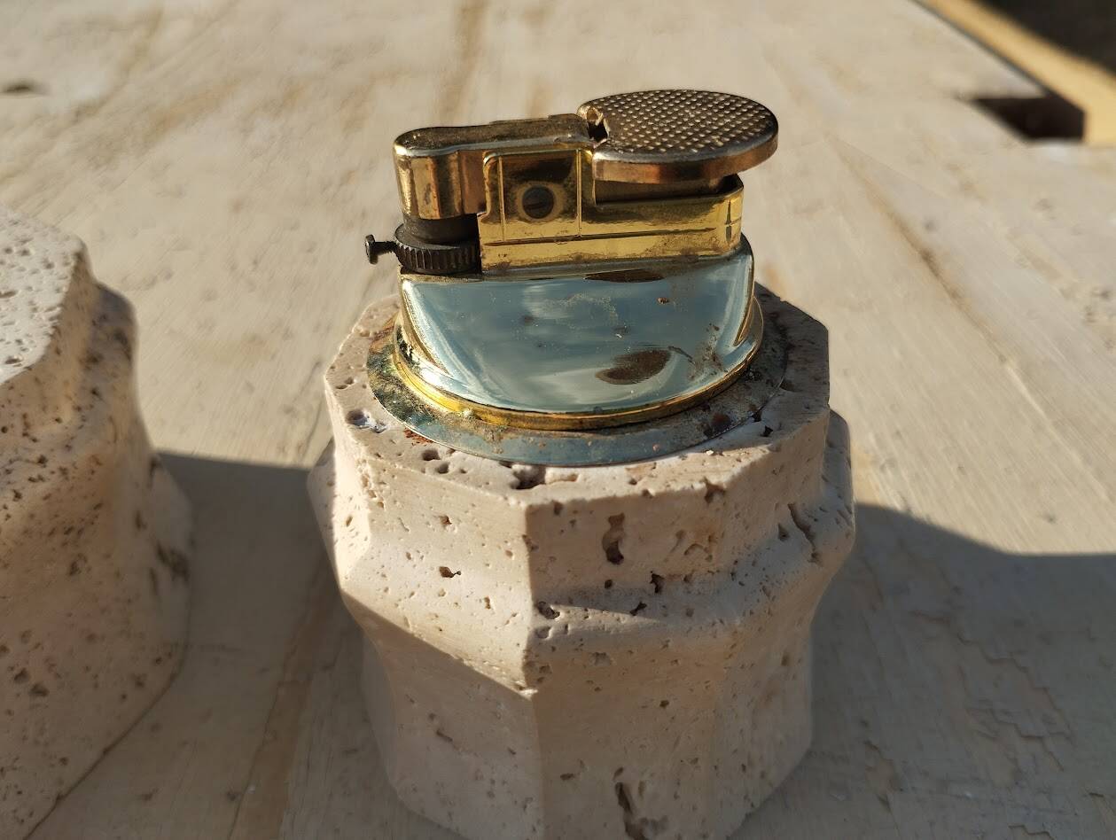 Vintage Ashtray & Lighter Duo in Travertine – Italy, 1970