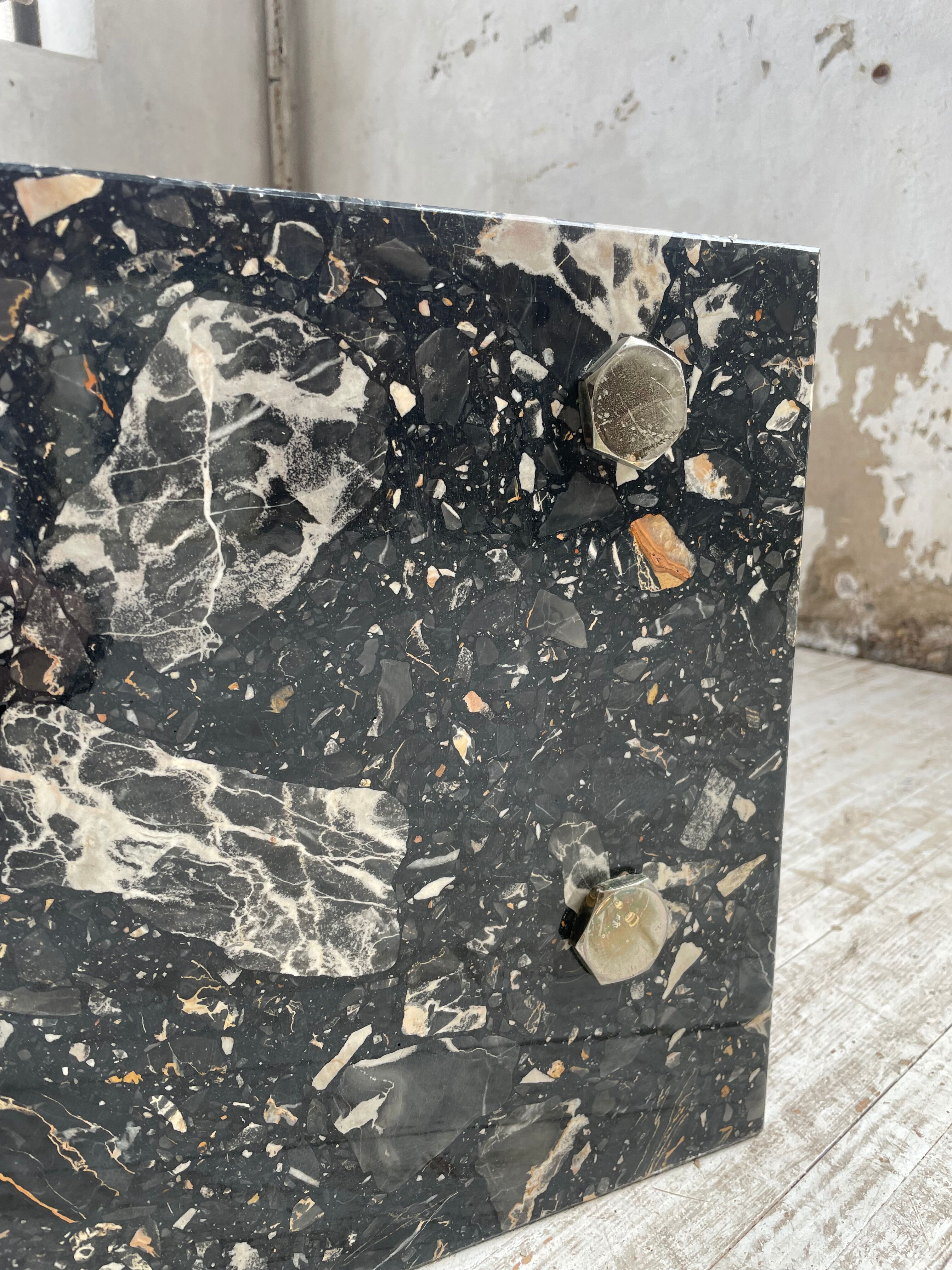 Coffee table year 80 Italian marble and glass