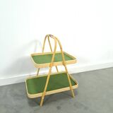 Rattan double tray with green leaf vintage fruit basket