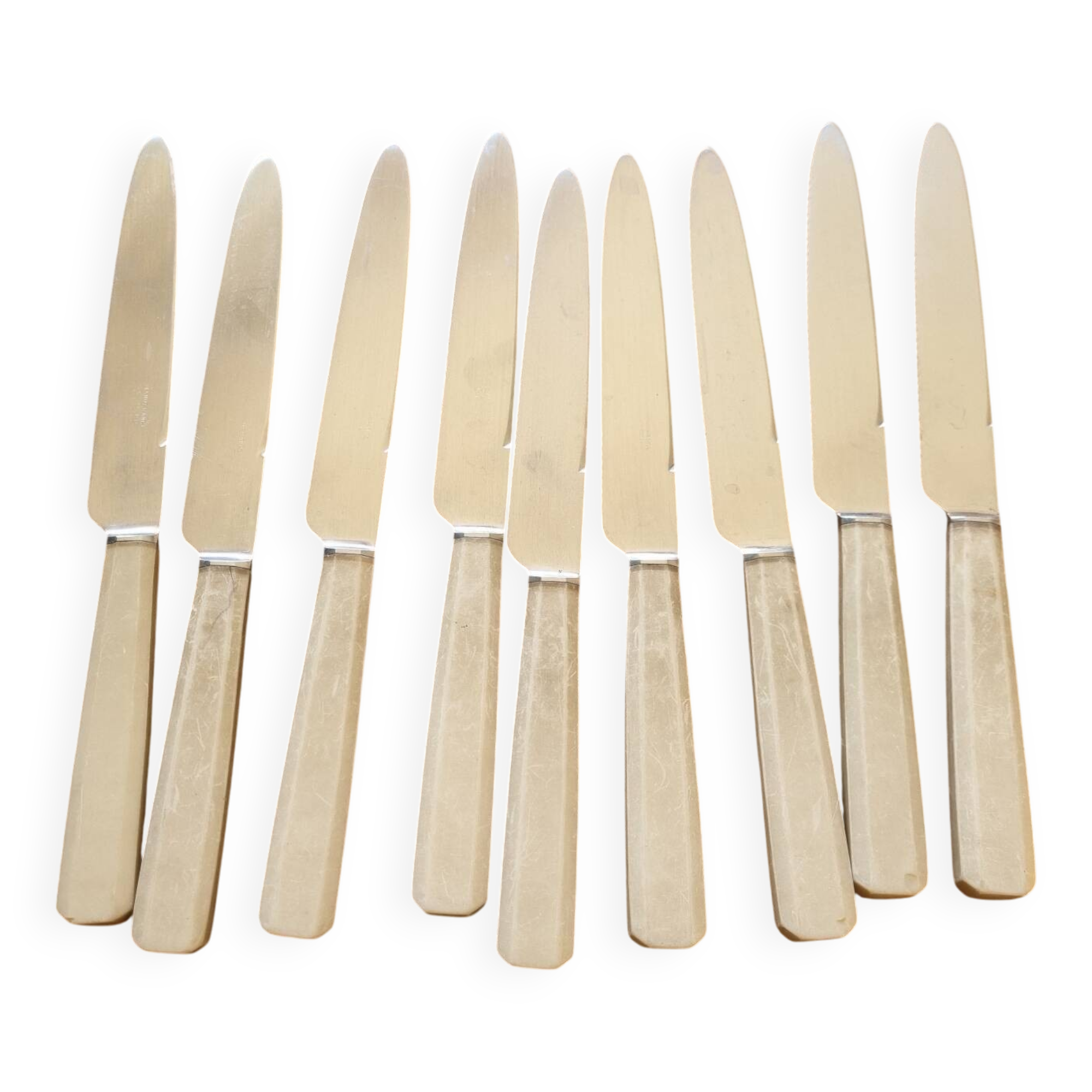 9 knives with bakelite handles, stainless steel, 1950