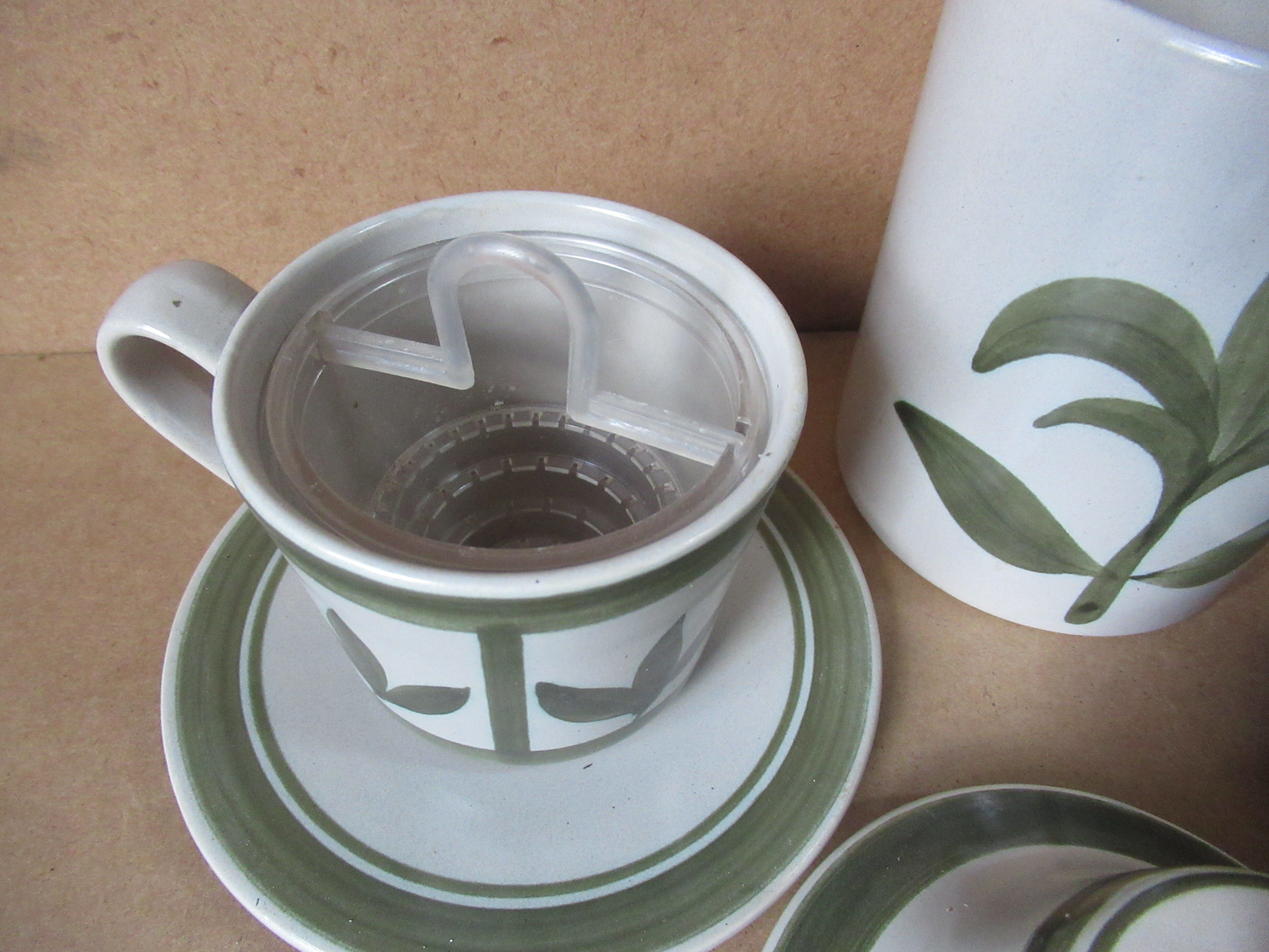 Longchamps faience - apothecary pot and 2 infusion cups from the 1970s