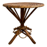 Coffee table, vintage pedestal table in chestnut and wicker "Le Corbusier" by Pascal Raffier, dating from the