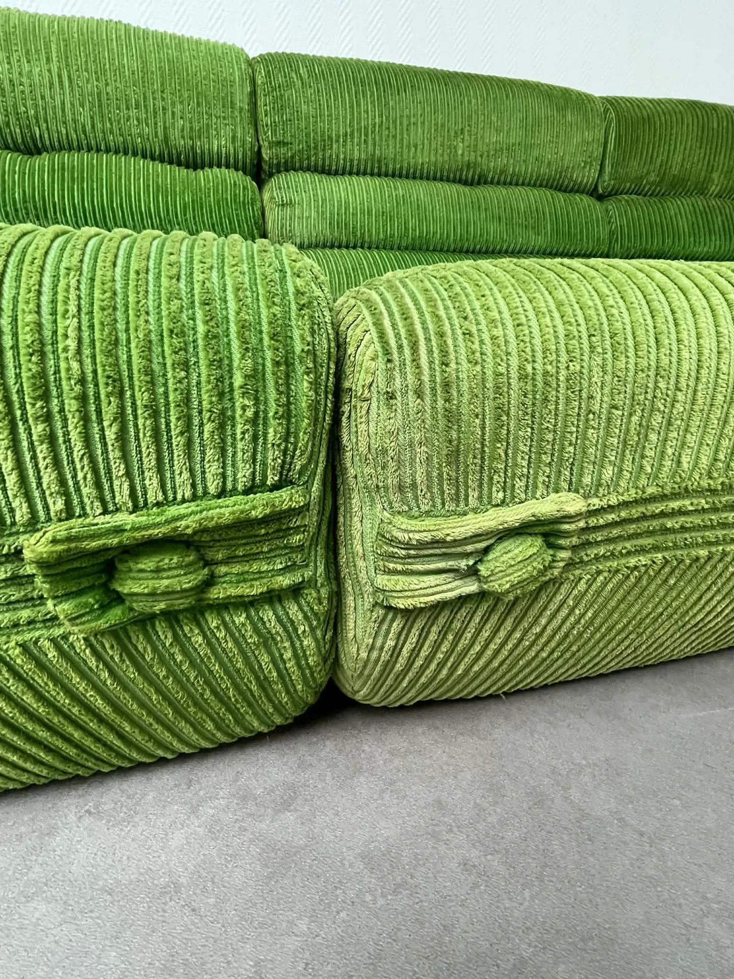Modular green velvet corner sofa, 1970s