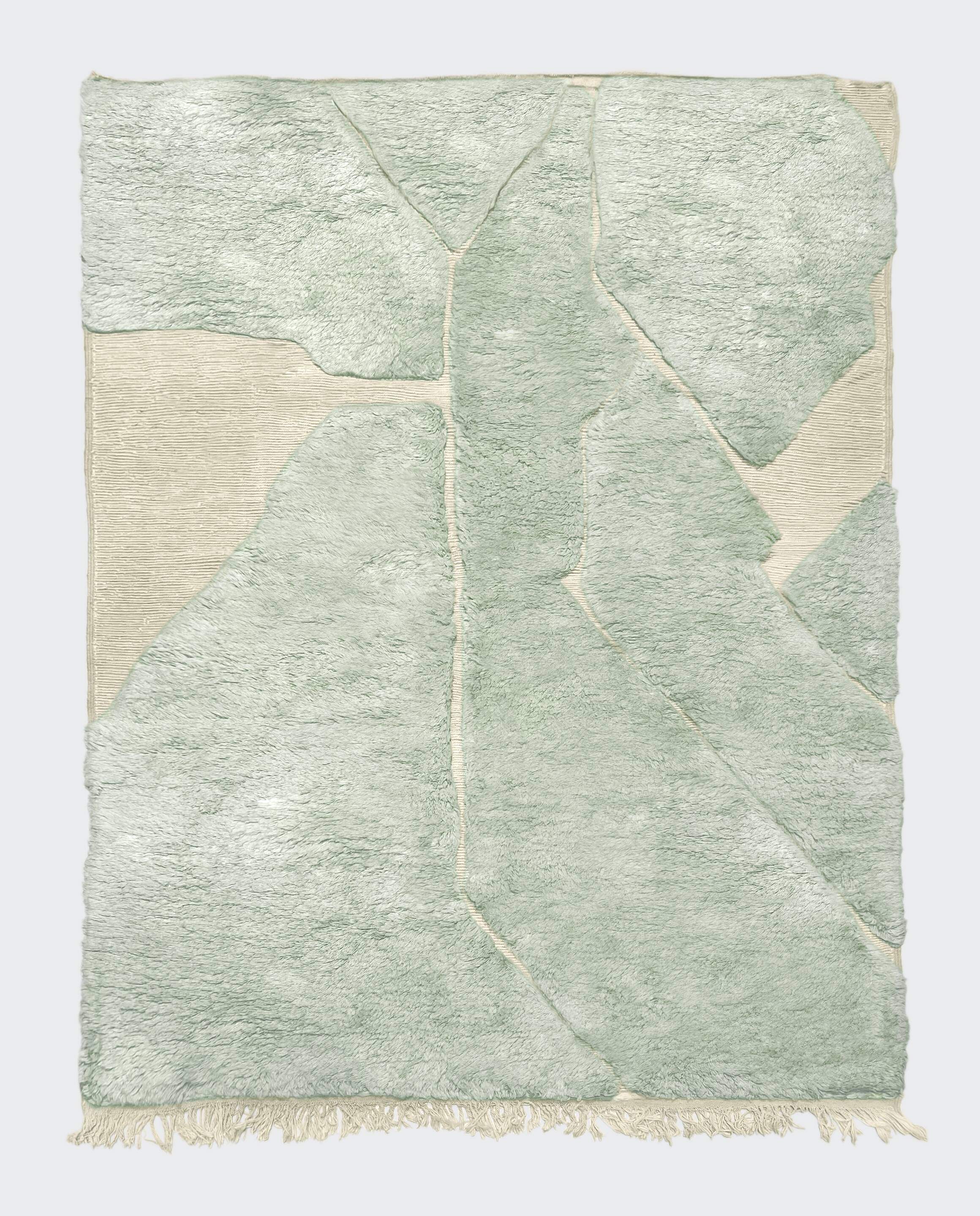 Moroccan Berber rug M'rirt mint green with engraved patterns 3x2.05m