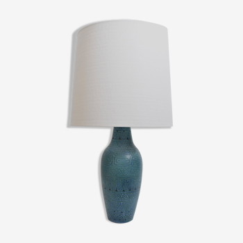 Blue ceramic incised table lamp, 1960s.