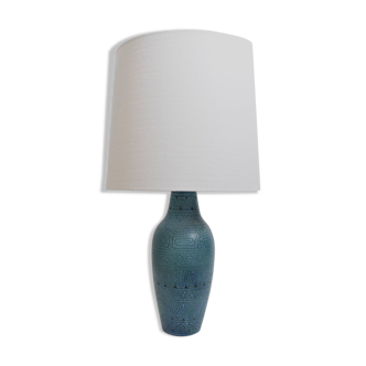 Blue ceramic incised table lamp, 1960s.