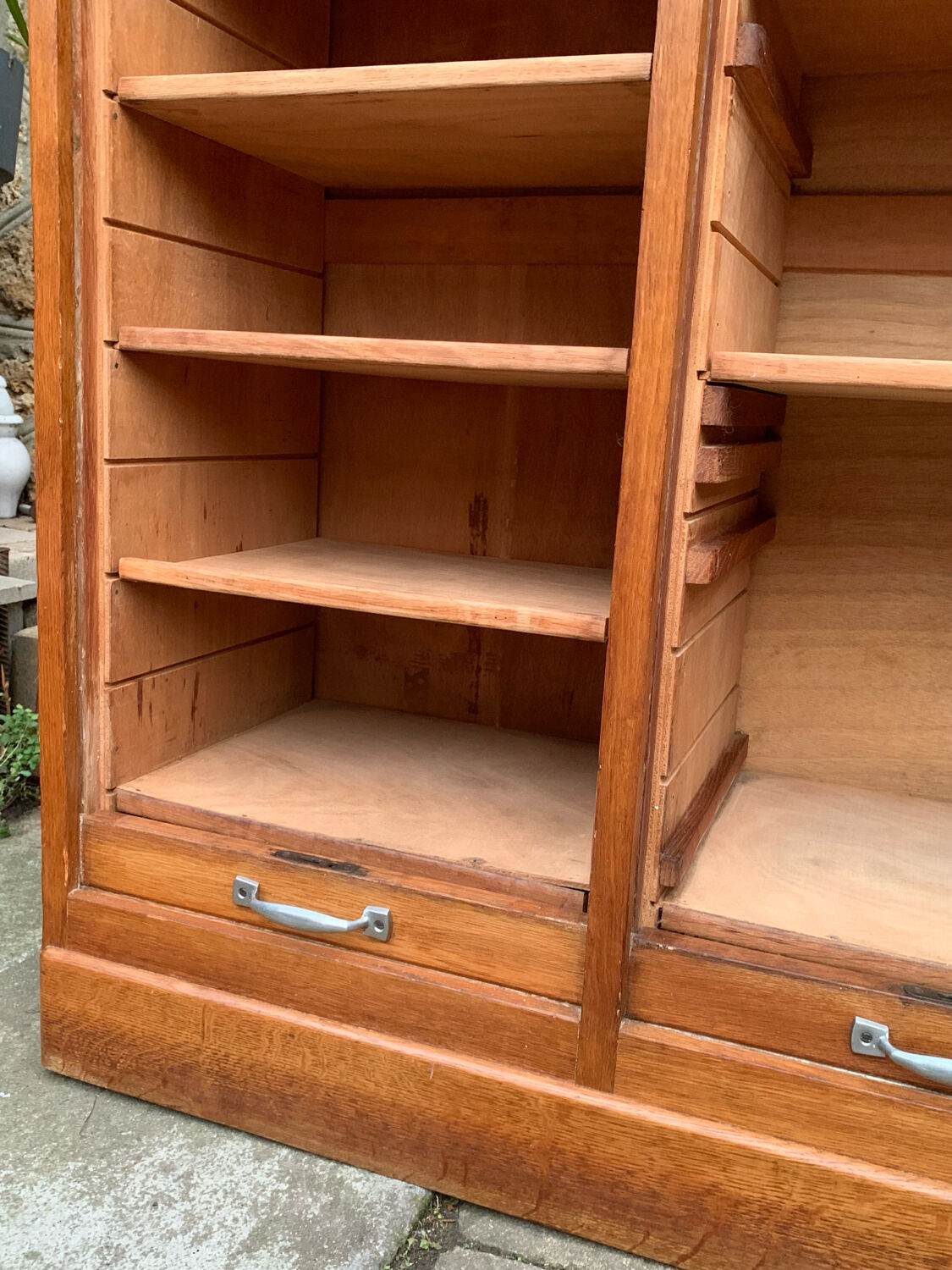 Antique oak tambour door filing cabinet, H120