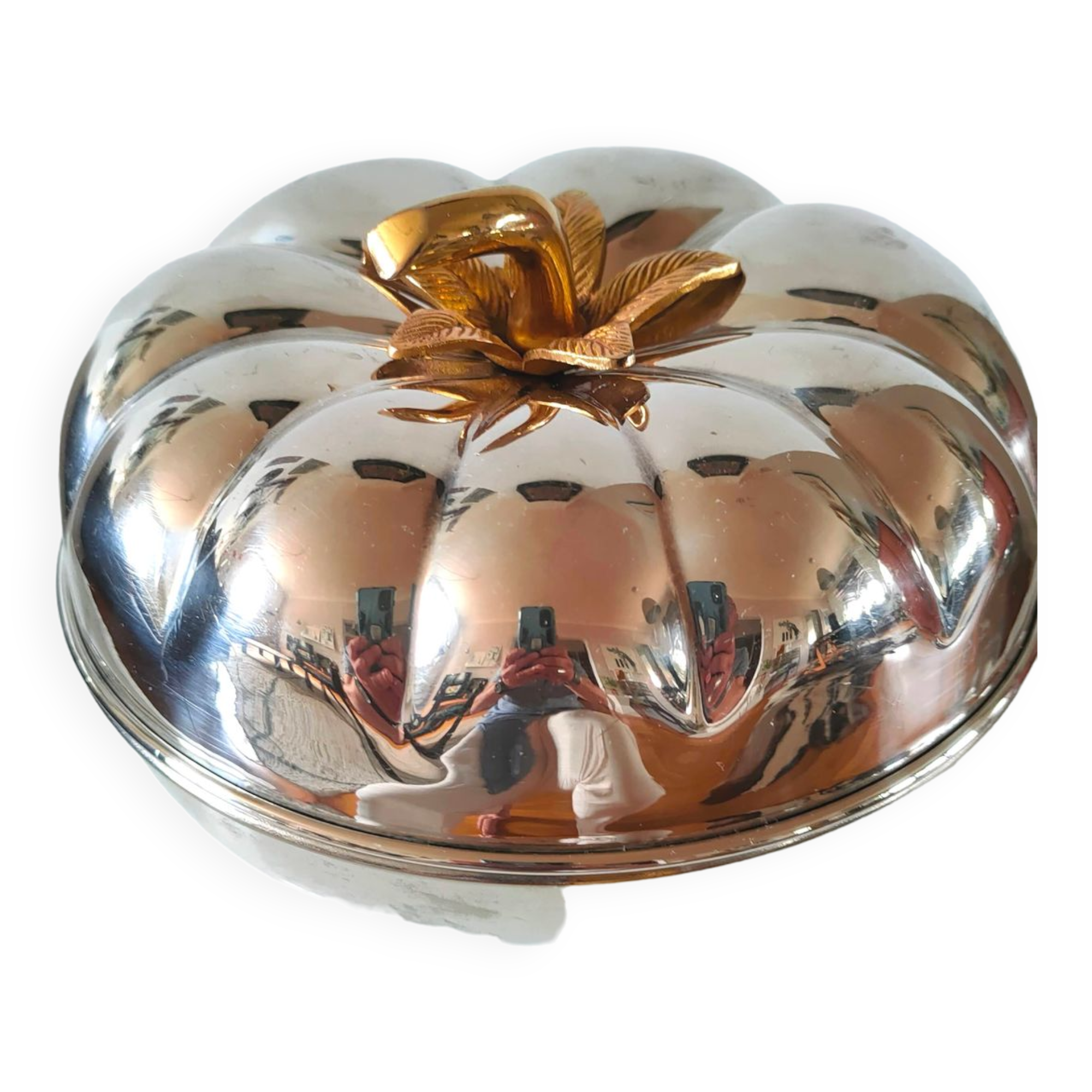 Ice cube bucket pumpkin silver metal design 70s