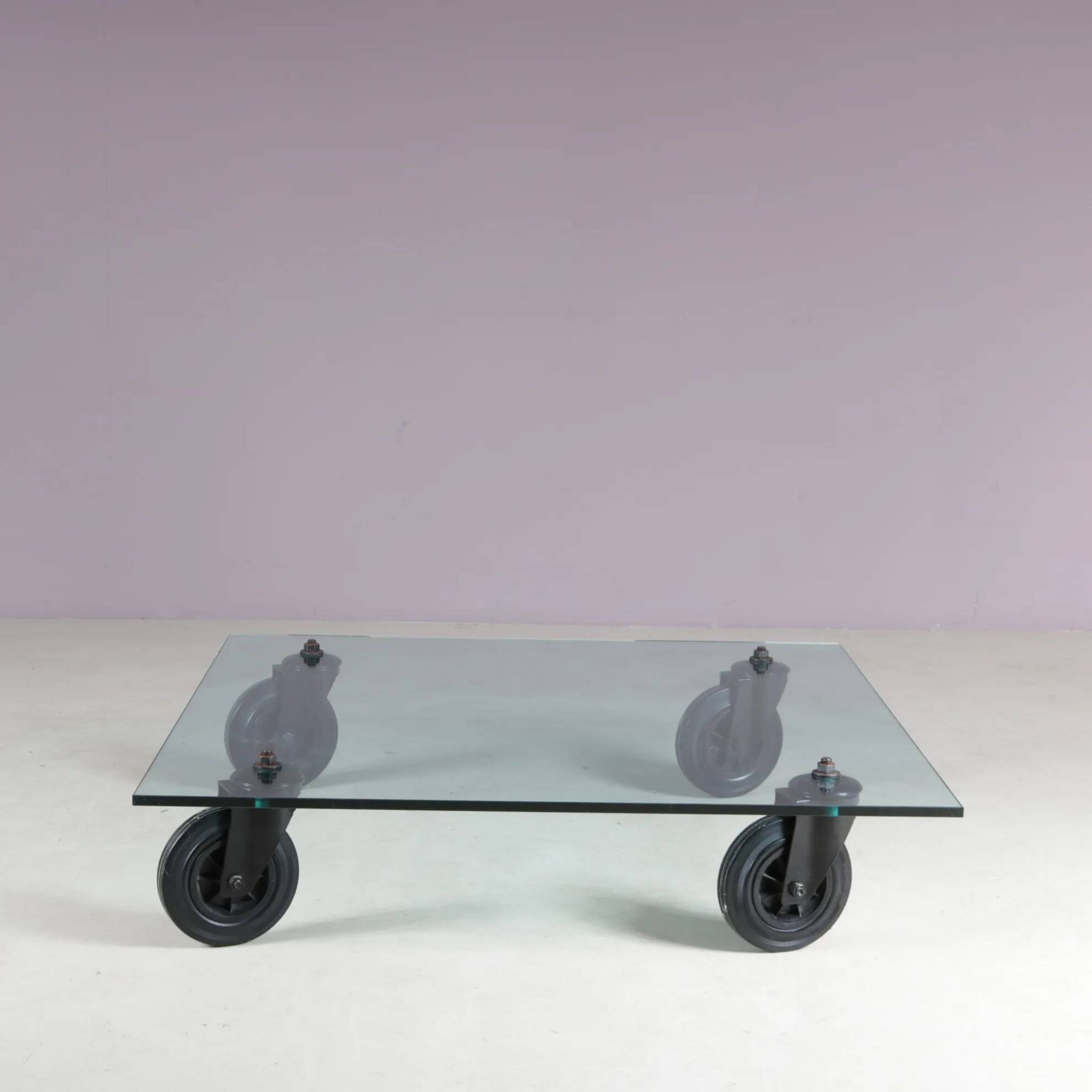Coffee table "Table with Wheels" from the 1980s by Gae Aulenti for Fontana Arte, Italy.