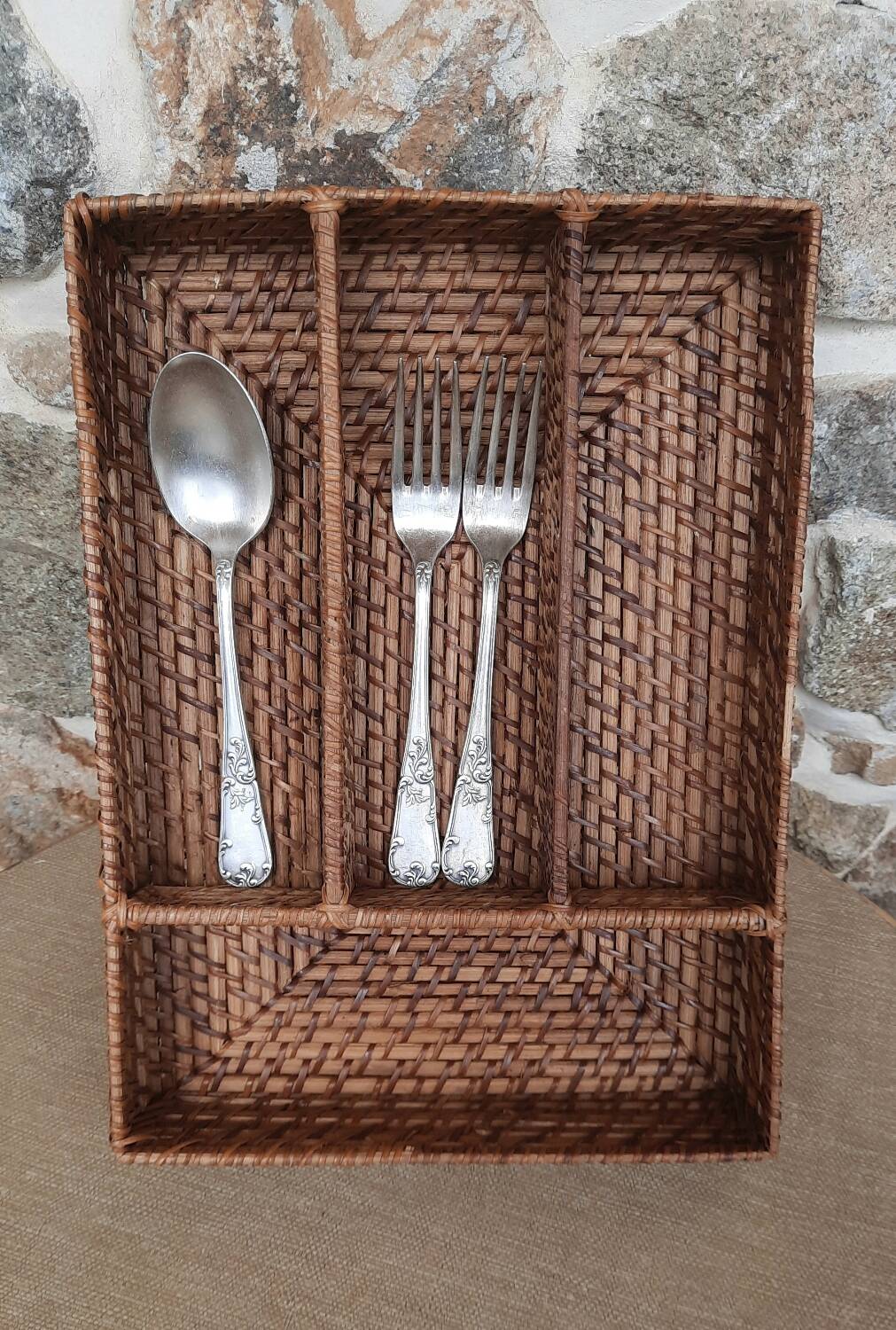 Woven rattan covered storage