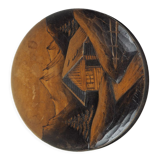 Large blackened wooden box mountain landscape folk art early / mid twentieth