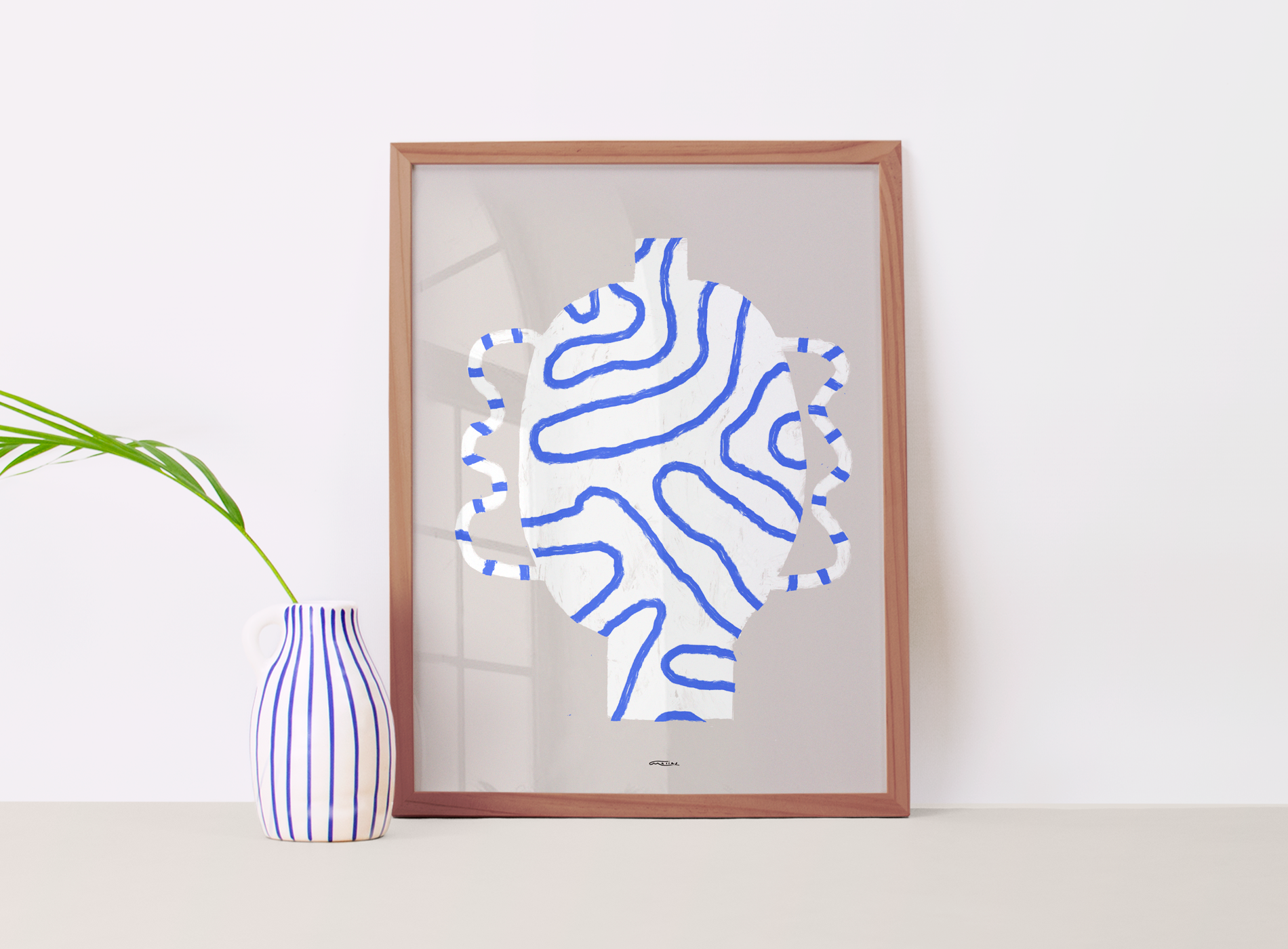 Pop-up Christmas 22 - Wall display white vase blue lines 50cm*70cm