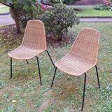 Pair of Legler rattan and metal dining / stacking chairs, Switzerland 1960s