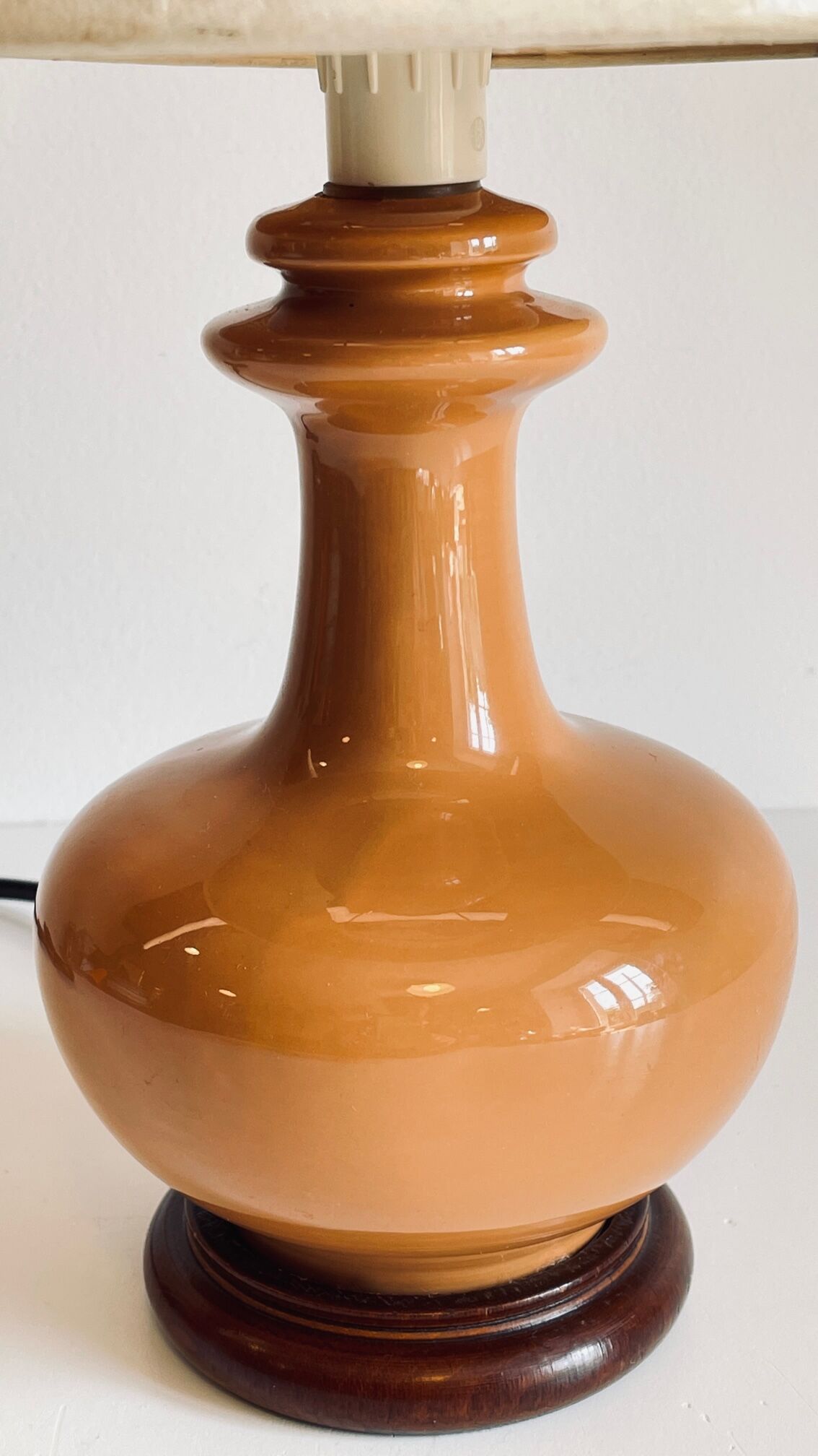 Ceramic lamp wood and vintage jute
