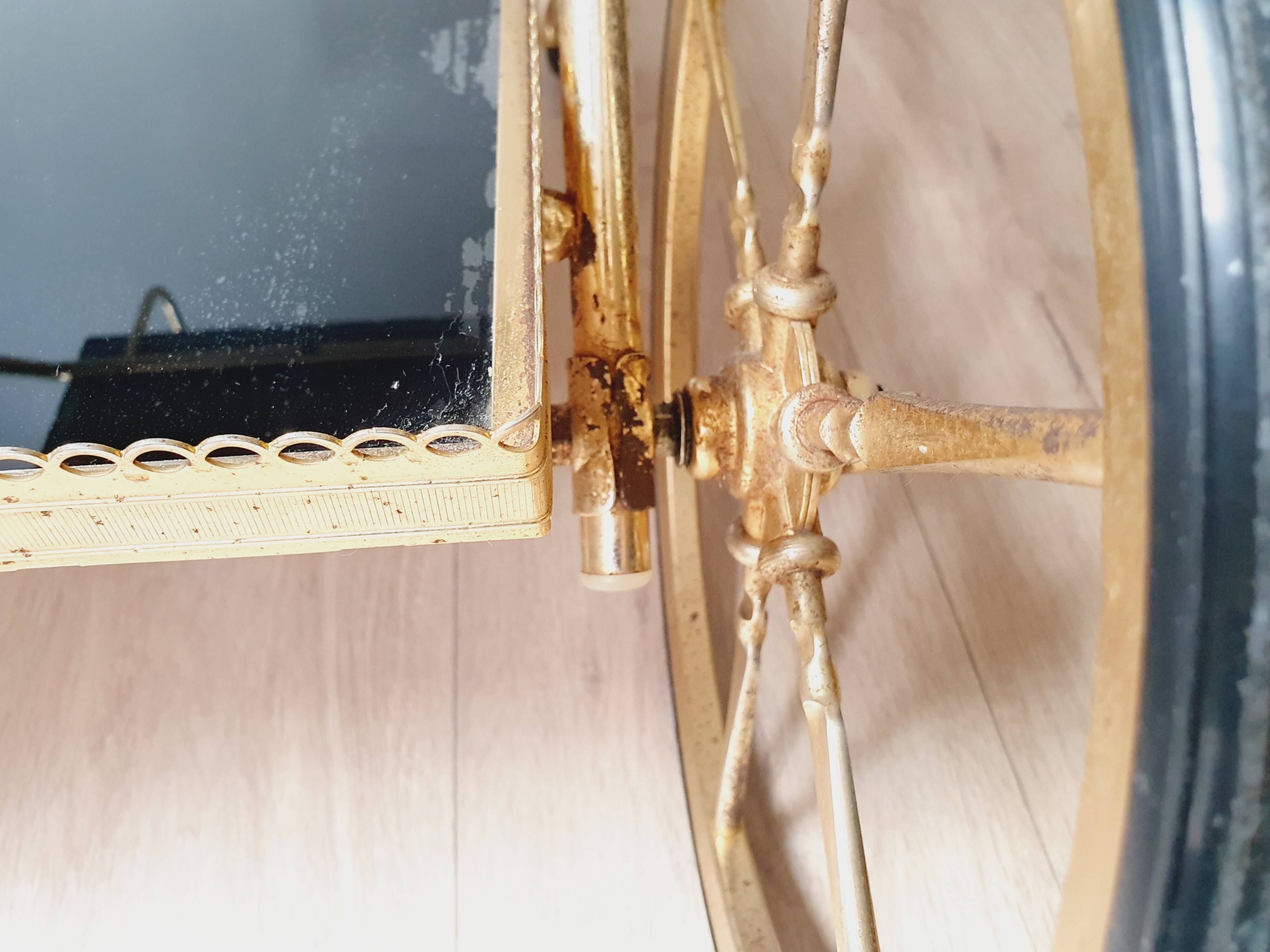 Vintage golden metal dessert on wheels