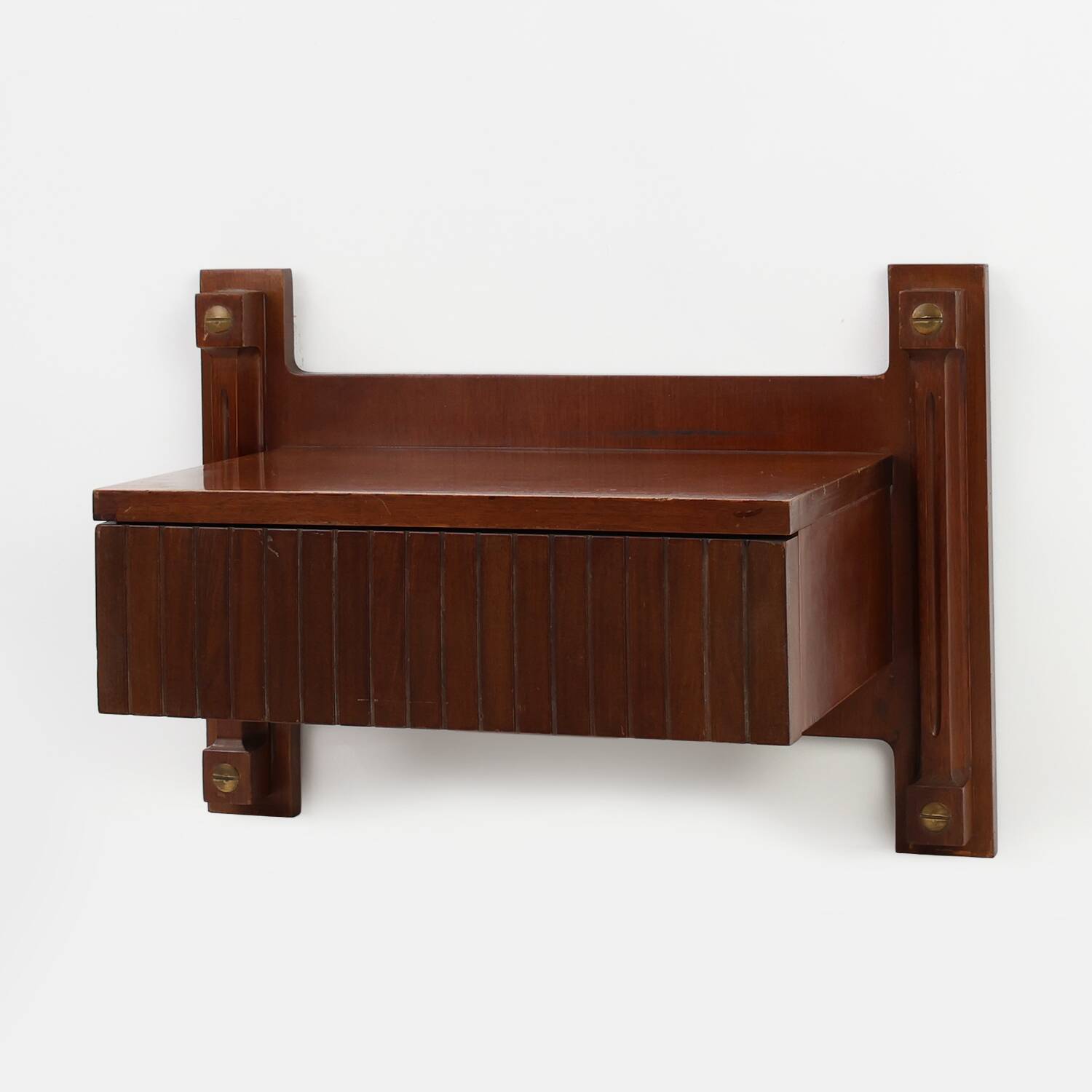 Mid-century Wall-mounted console in wood with brass details, Italy 1960s