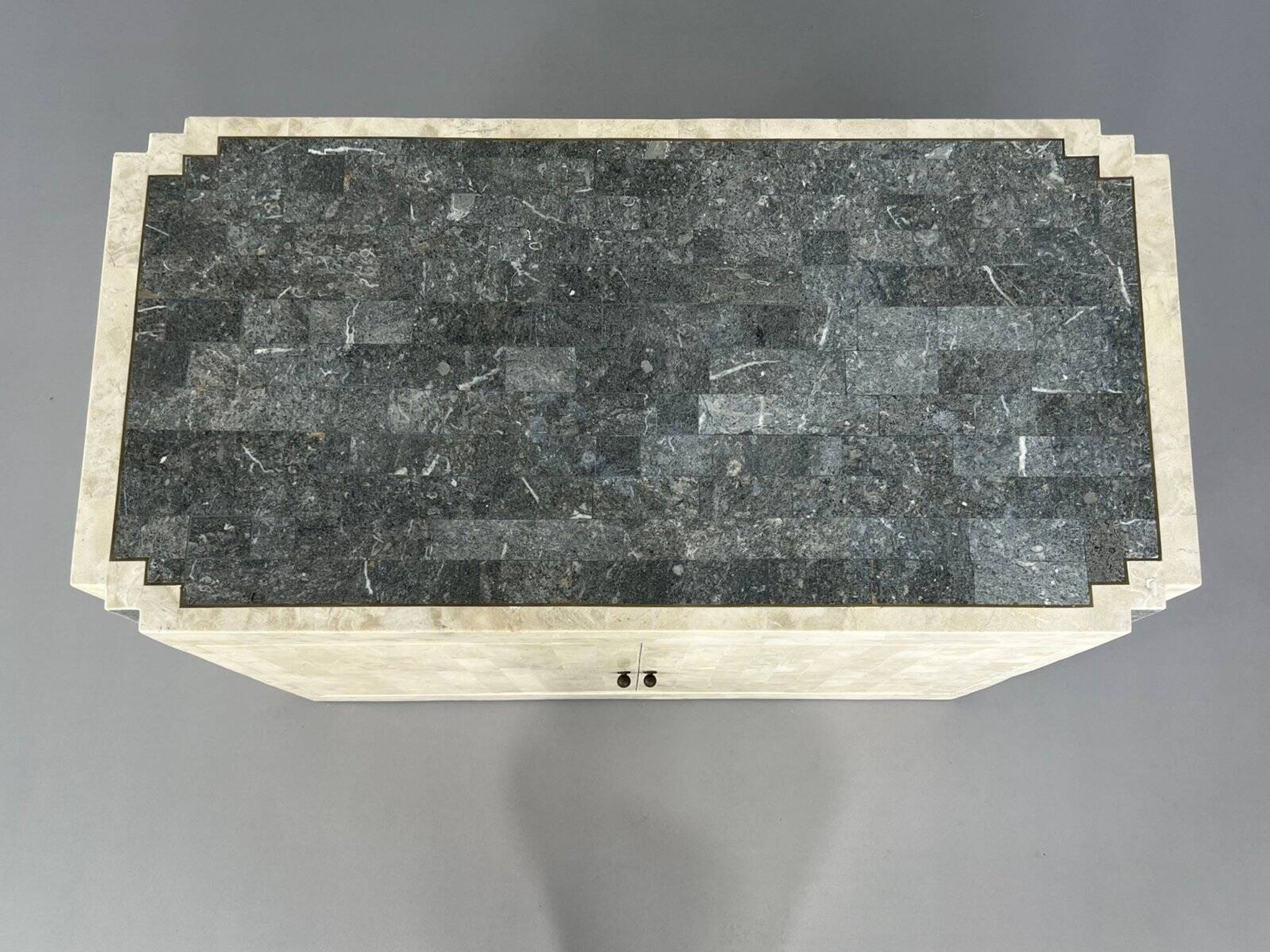 Vintage sideboard in stone and brass marquetry, 1980s