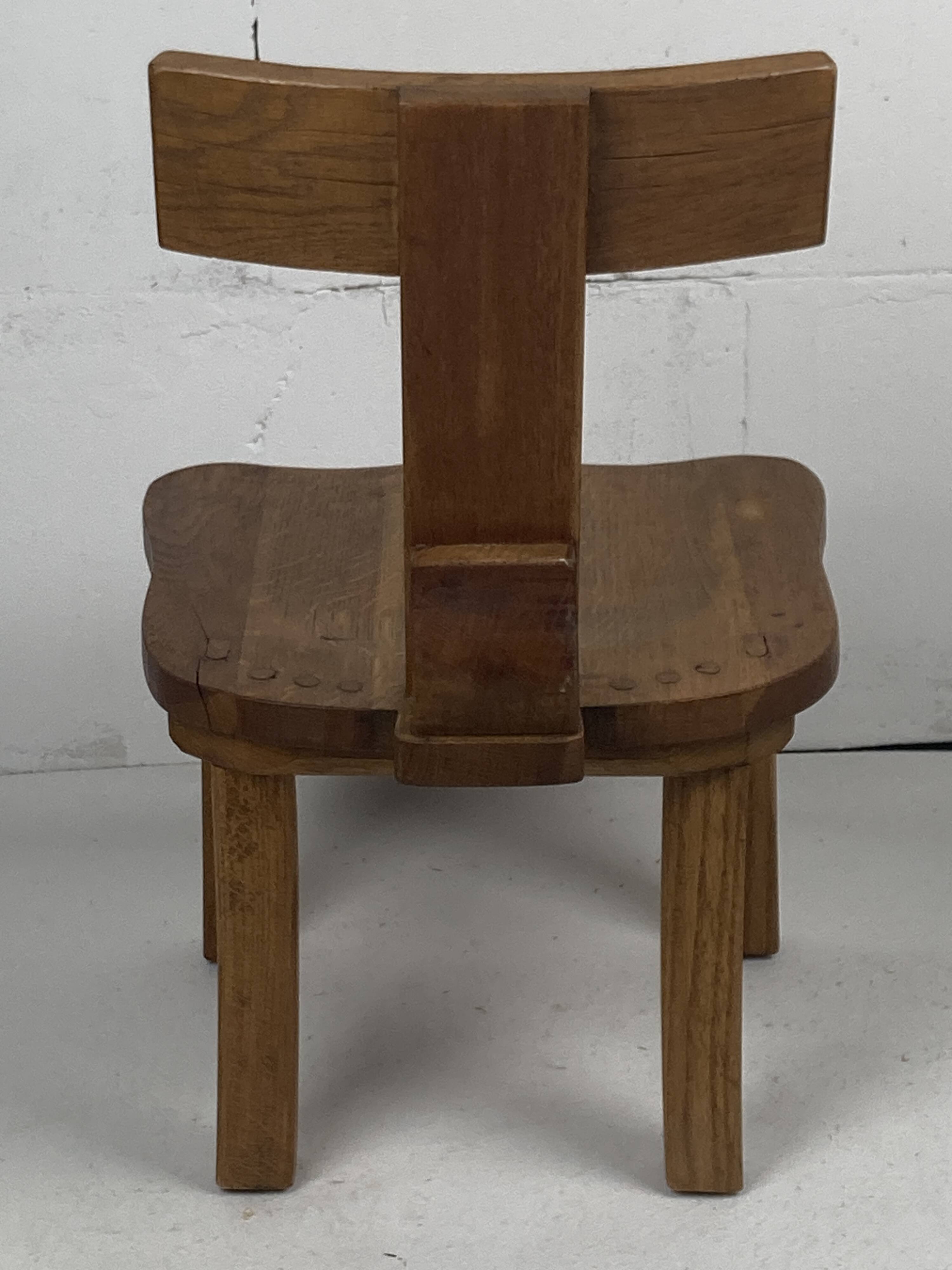 Brutalist oak low chair or children's chair, Dutch 1970s