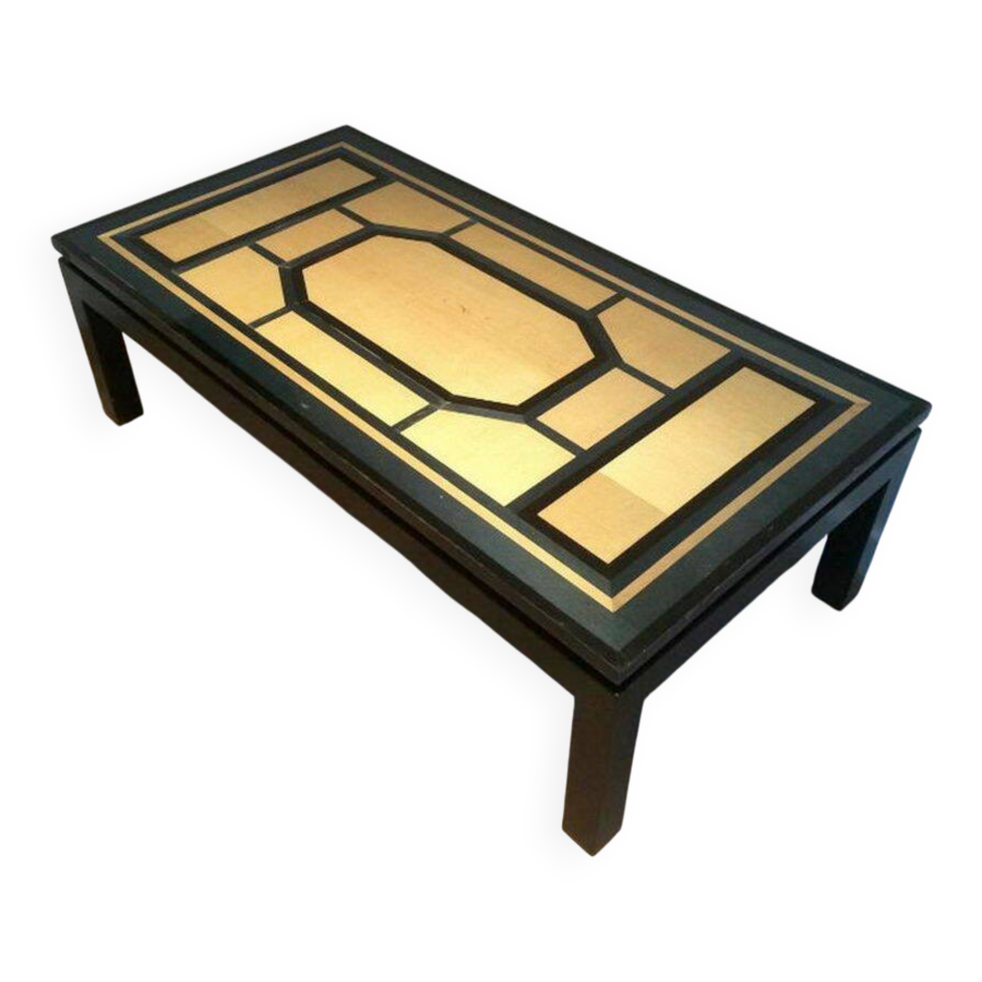 Beautiful coffee table lacquered in black, eggshell and blue