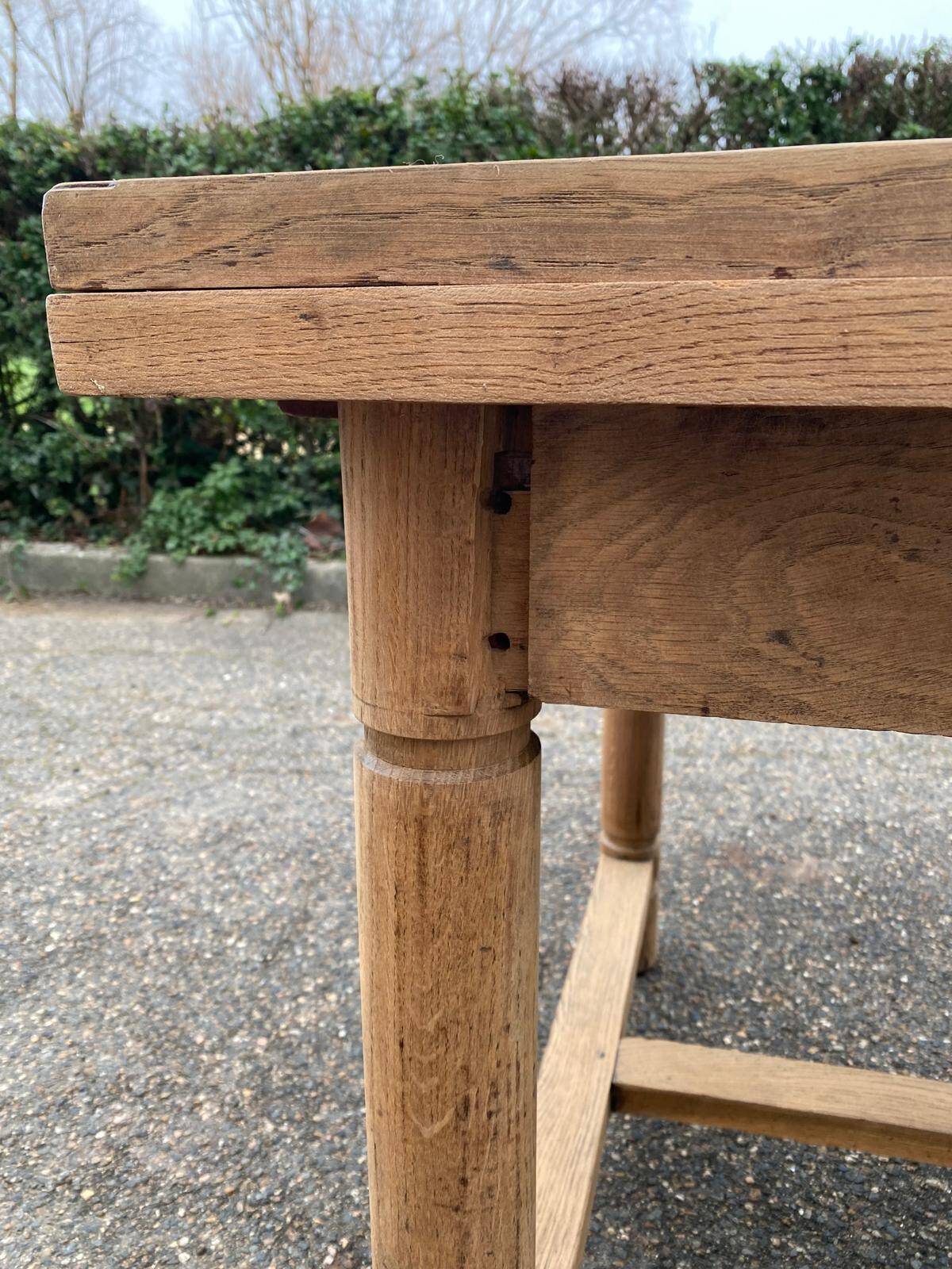 Renovated extendable farmhouse table in raw solid wood and marquetry 210cm