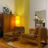 Pair of Danish armchairs from the 70s in leather and solid oak