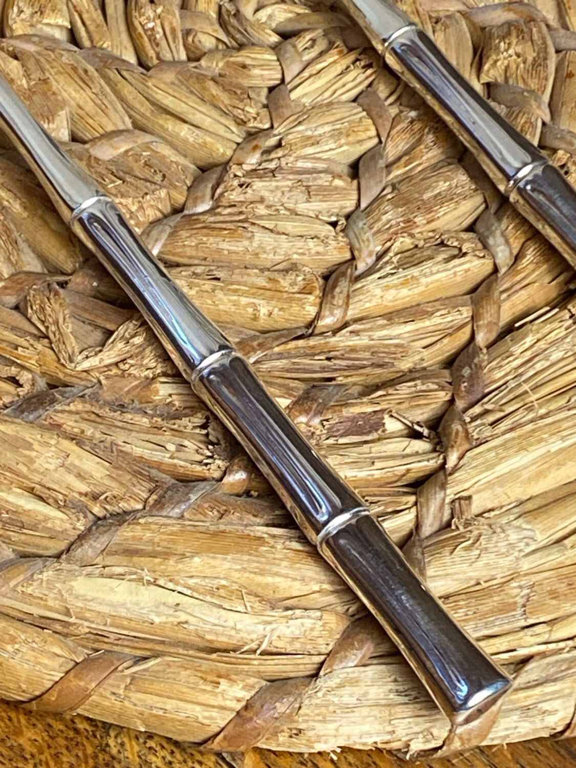 Salad cutlery, silver-plated, bamboo style