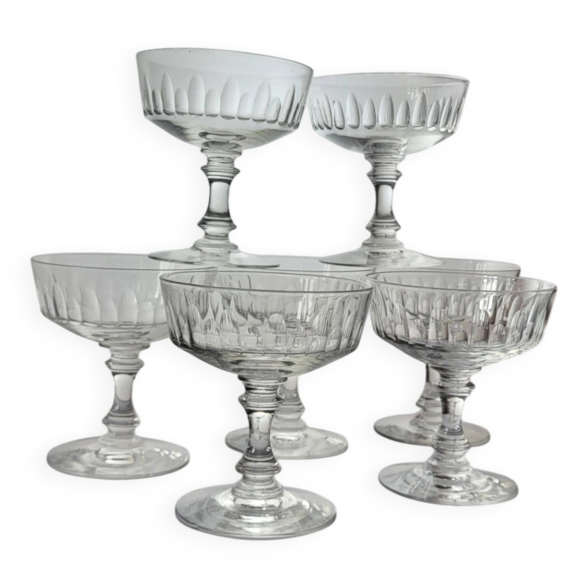 7 coupes à champagne en cristal 1950's