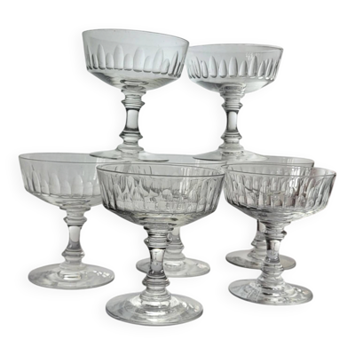 7 coupes à champagne en cristal 1950's