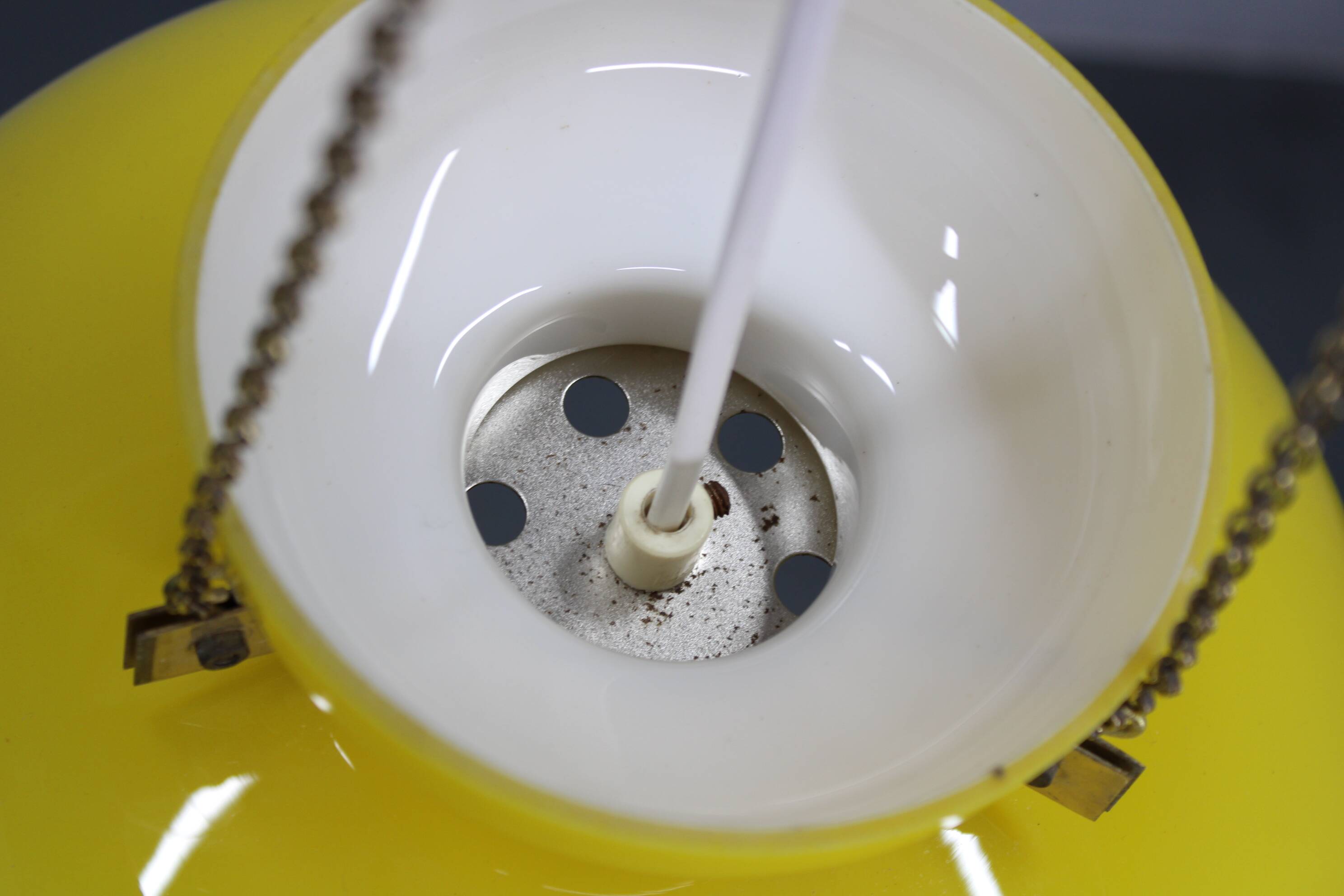 1970s Yellow Glass Pendant Light , Czechoslovakia