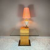 Table basse design années 80 bois, verre, granit