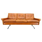 Svend Skipper Danish Leather Sofa Cognac Chrome, 1960s