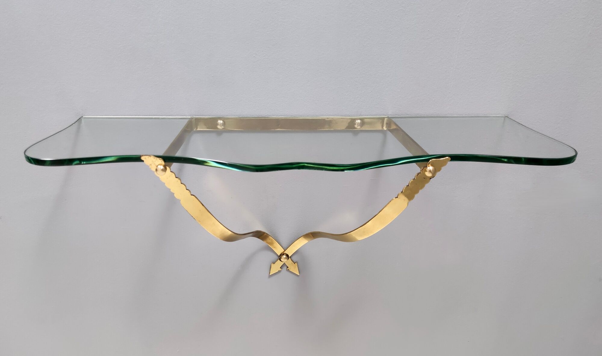 Vintage Crystal and Brass Wall-Mounted Console Table by Cristal Art, Turin Italy