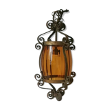 Suspension ancienne fer forgé globe orange