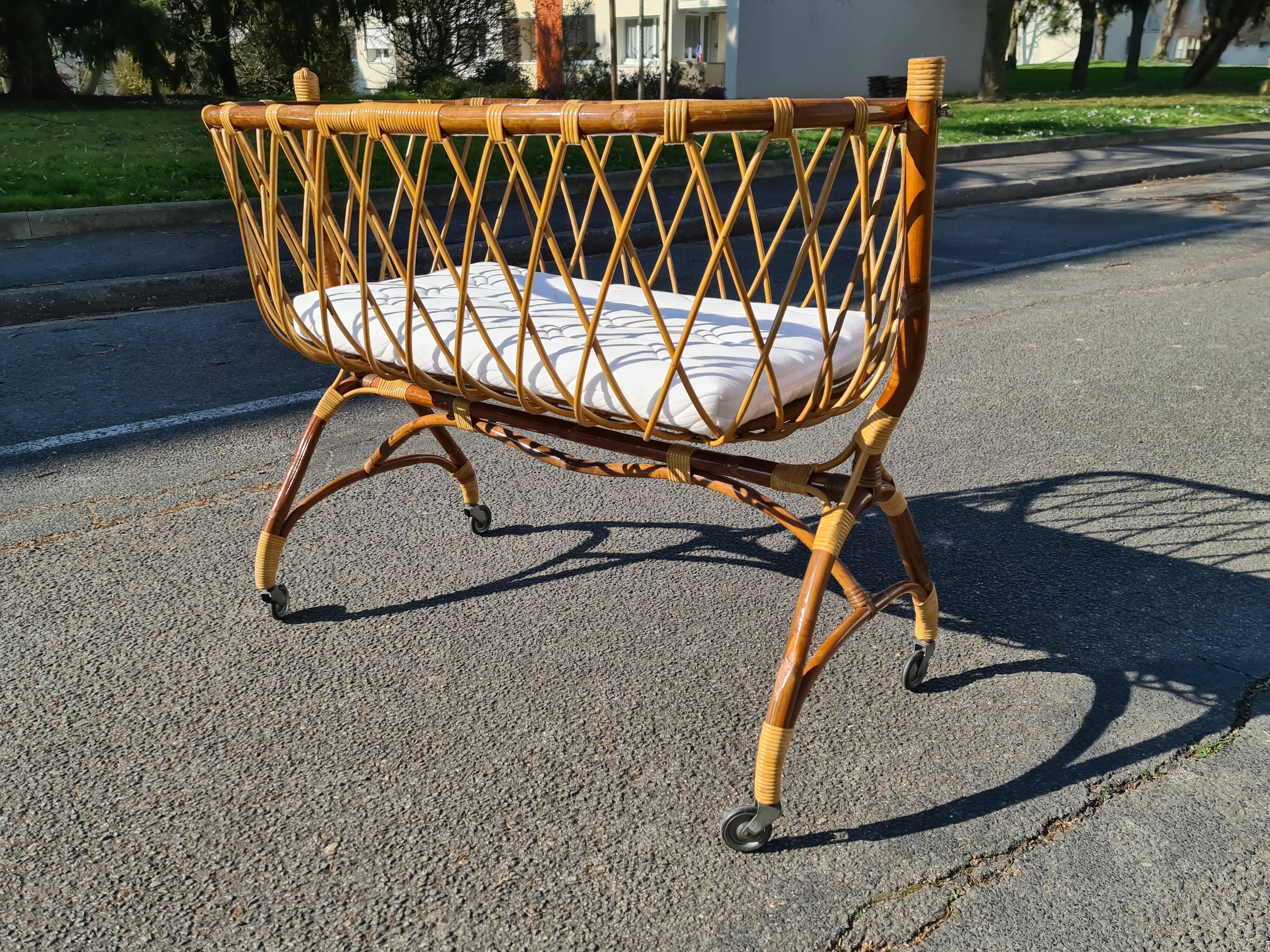 Cradle cot rattan bamboo vintage