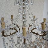 Lustre ancien bronze et cristal 8 branches