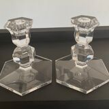 Pair of Val Saint Lambert crystal candle holders