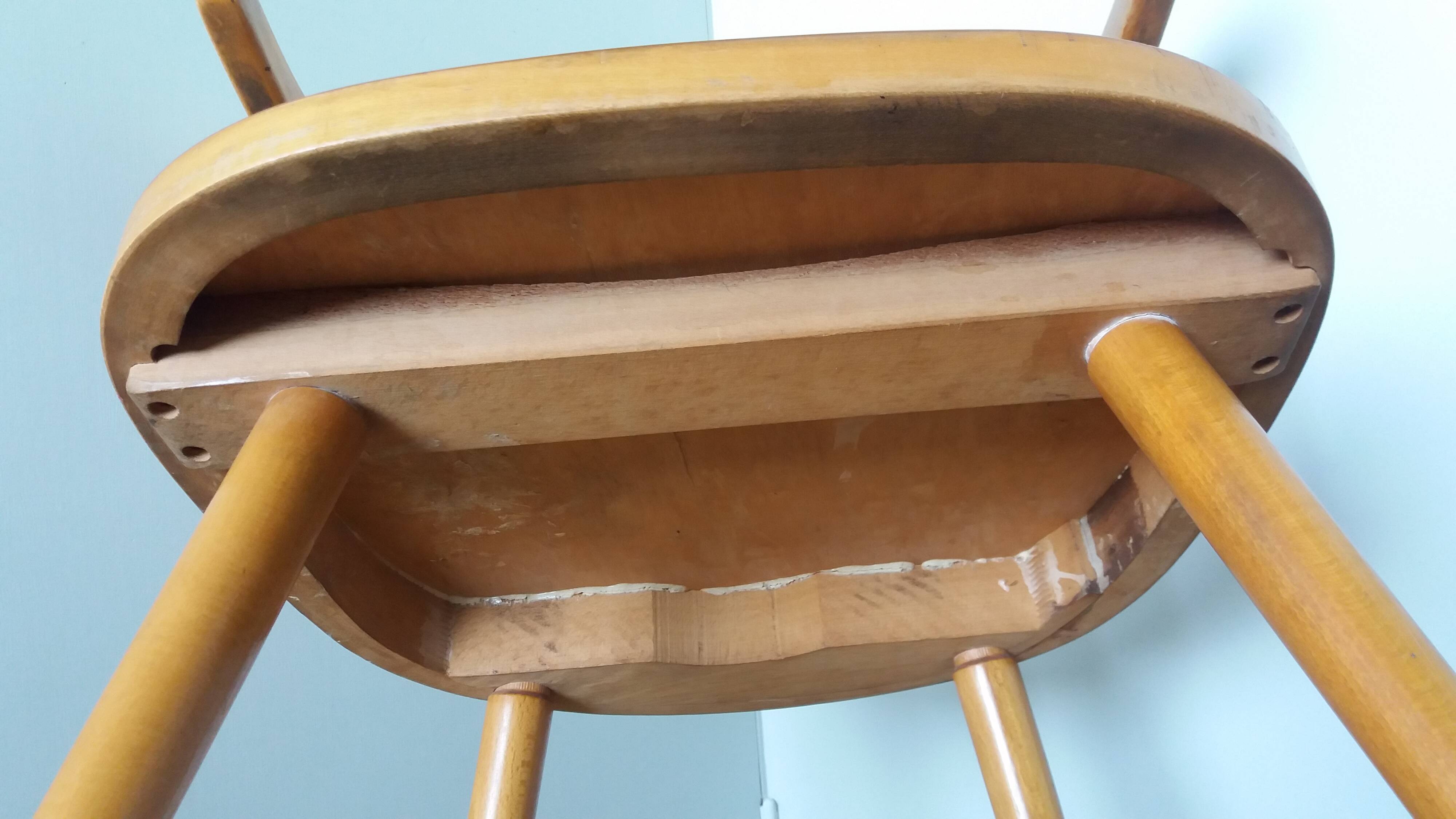 Fauteuil en bois, pieds compas, style scandinave, Baumann ou Thonet