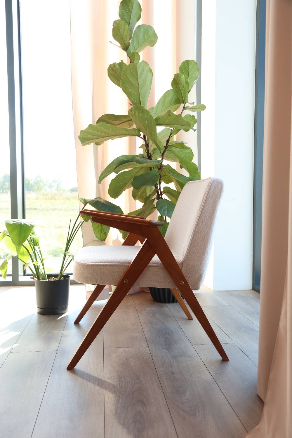 Pair of vintage white bouclé armchairs