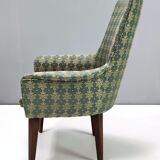 Green fabric and beech armchairs, italy