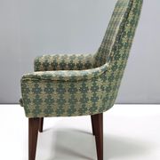Green fabric and beech armchairs, italy