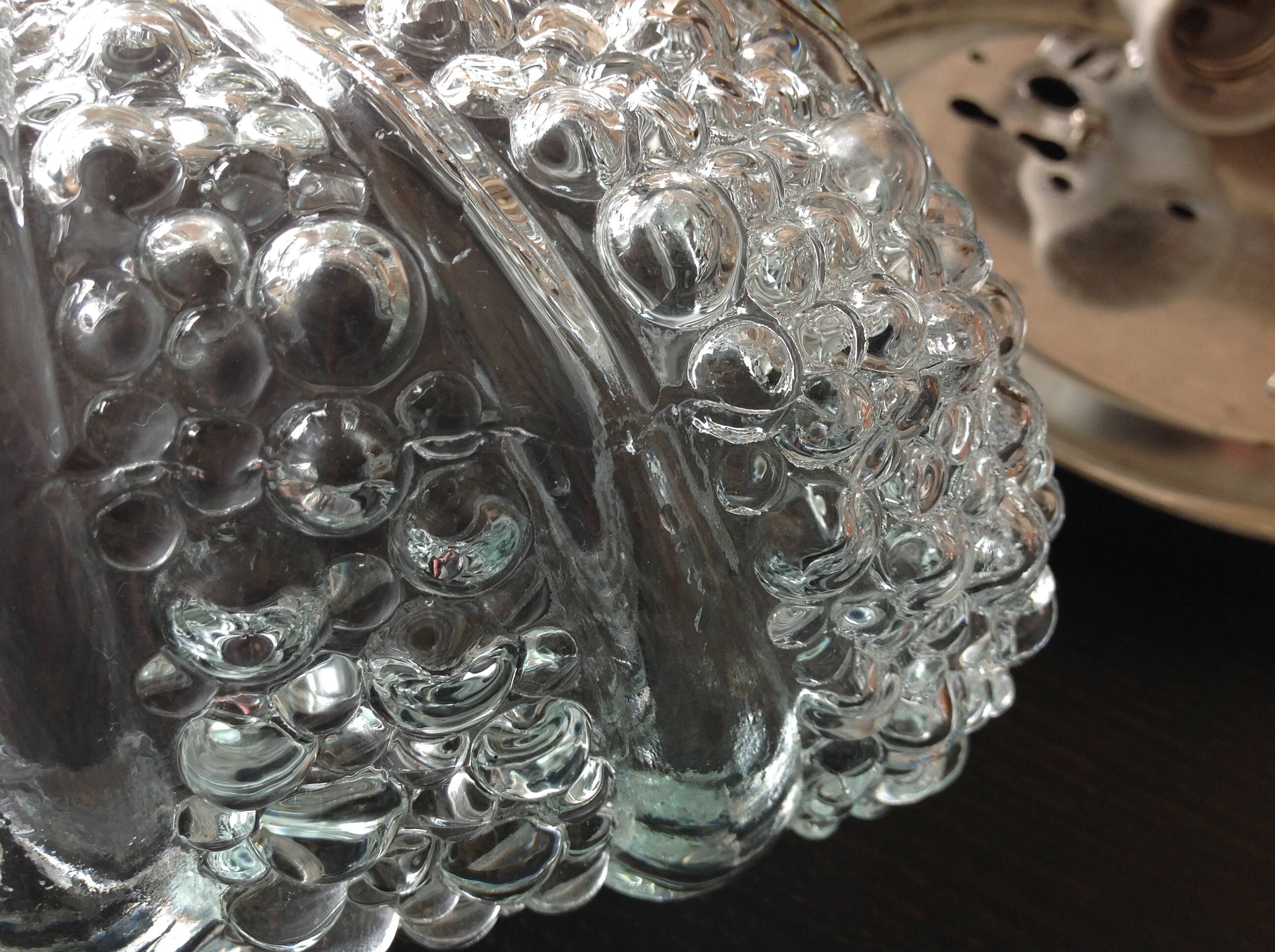 Plafonnier carré en verre bullé / vintage années 60-70