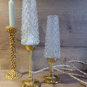 Duo of retro 50's bronze table lamps, diamond-tipped glass tube lampshades