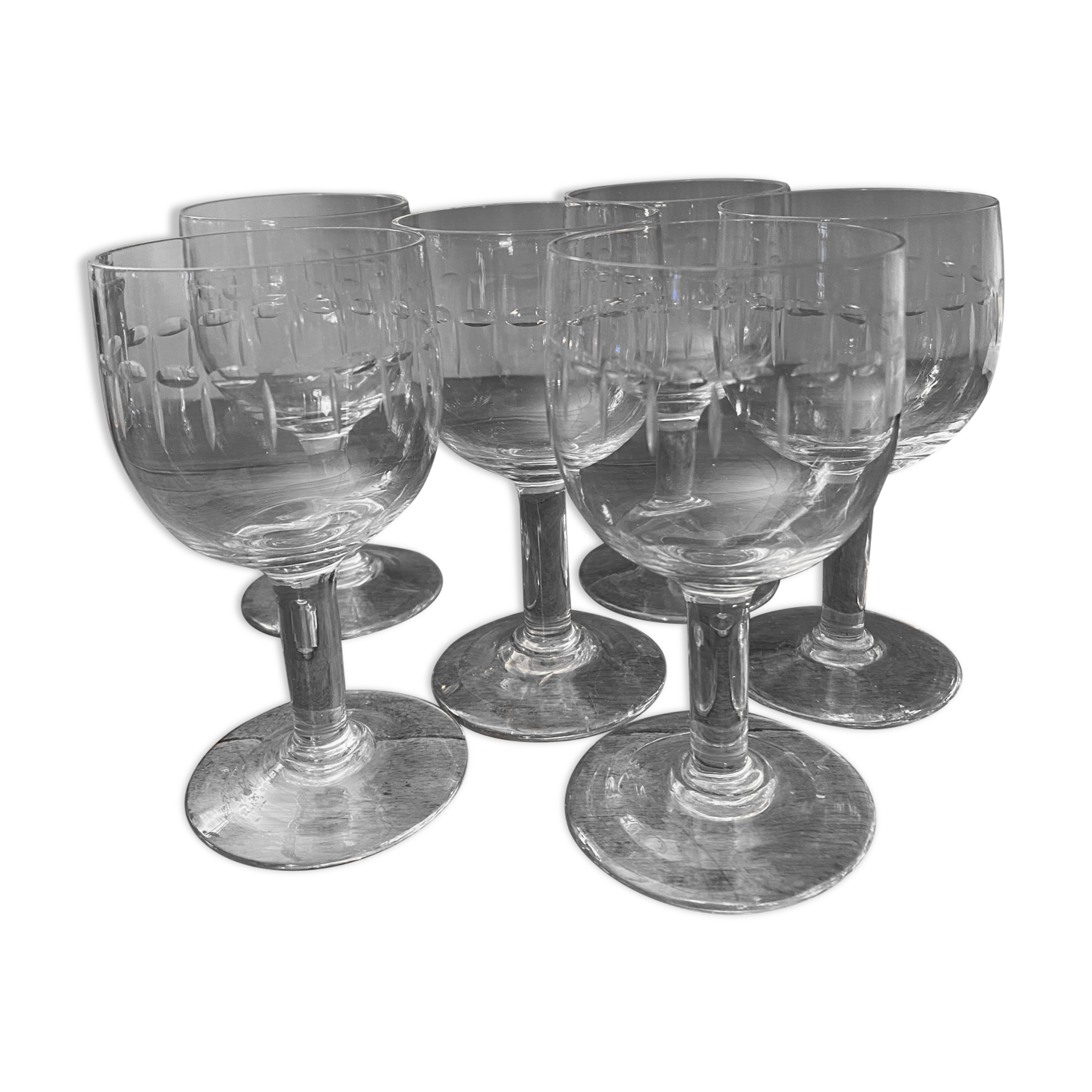 6 wine or water glasses in cut glass