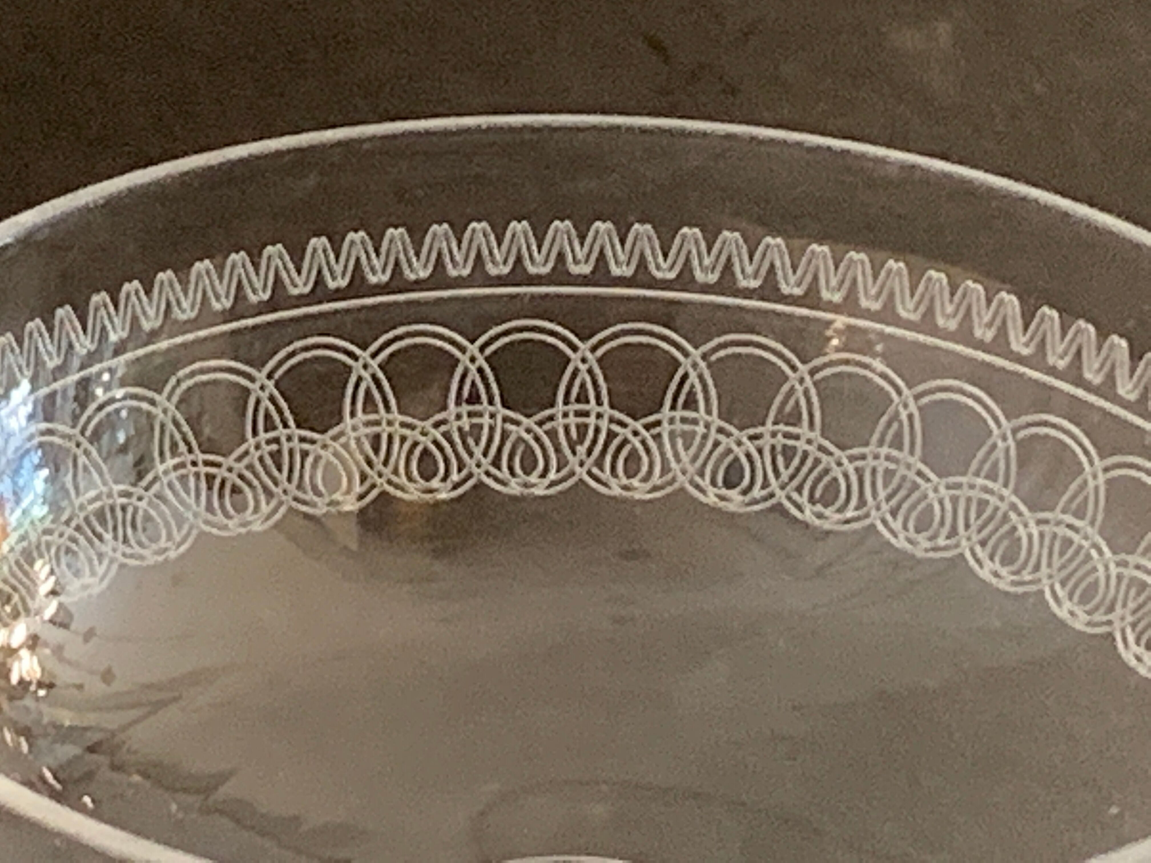 5 antique champagne glasses in engraved crystal