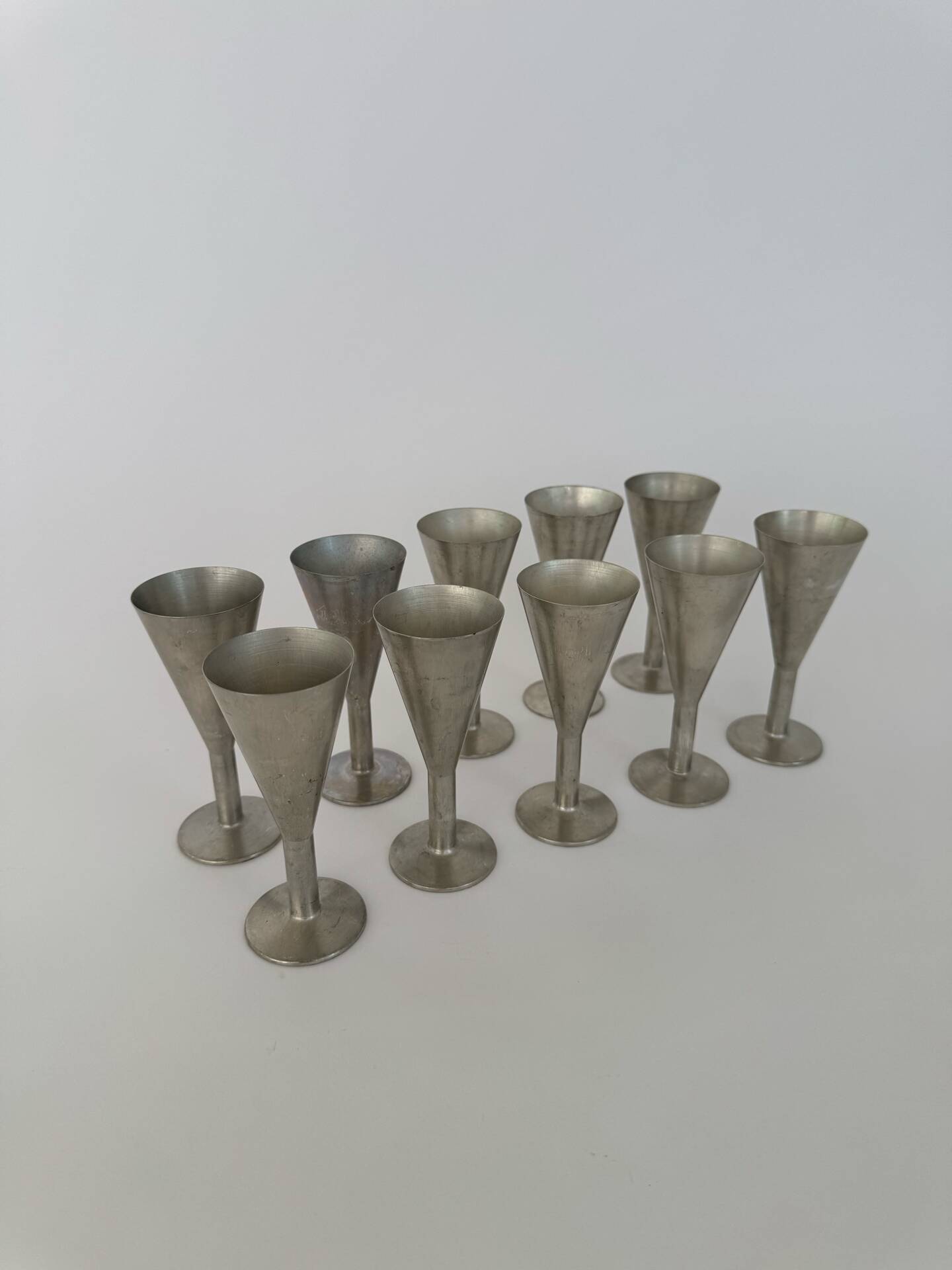 Set of 10 Vintage Minimalist Metal Shot Goblets